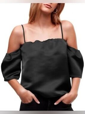 Aritzia black satin off shoulder blouse size s